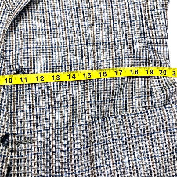 Konen Munchen Linen Sport Coat Plaid Blue Gray 40 42 Mens Preppy Academia Y2K - Picture 8 of 13